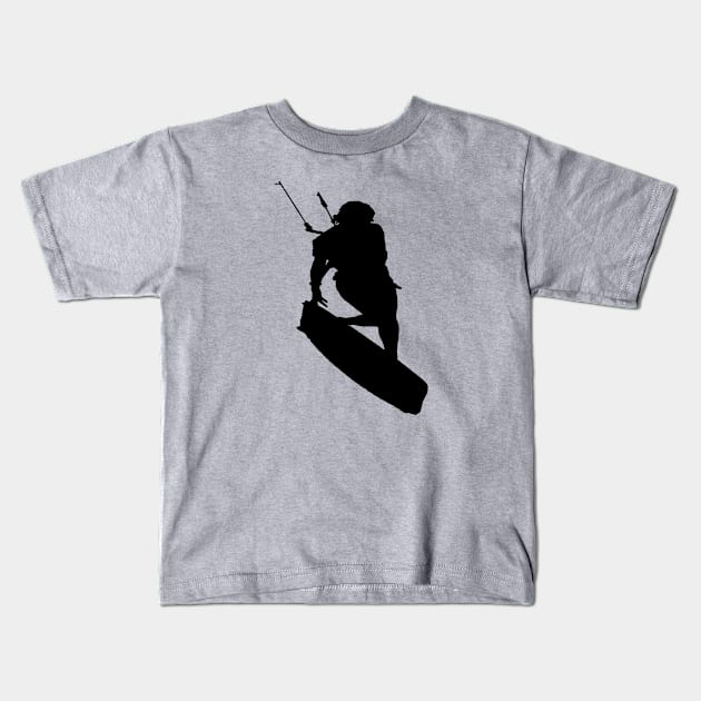 Kitesurfers Freestyle Kite Female Rider Black Silhouette Kids T-Shirt by taiche